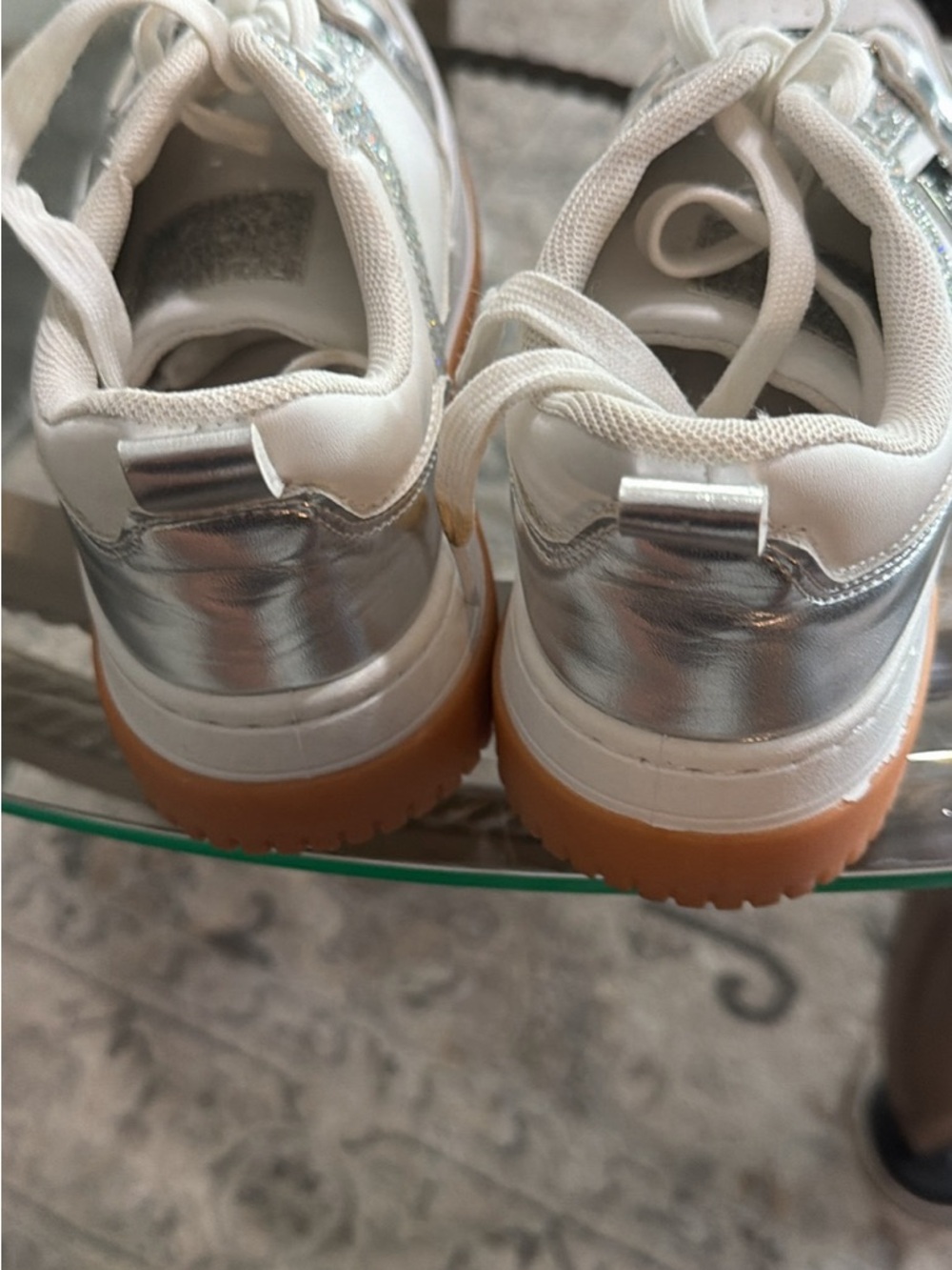 bebe White Silver Sneakers with Gum Sole